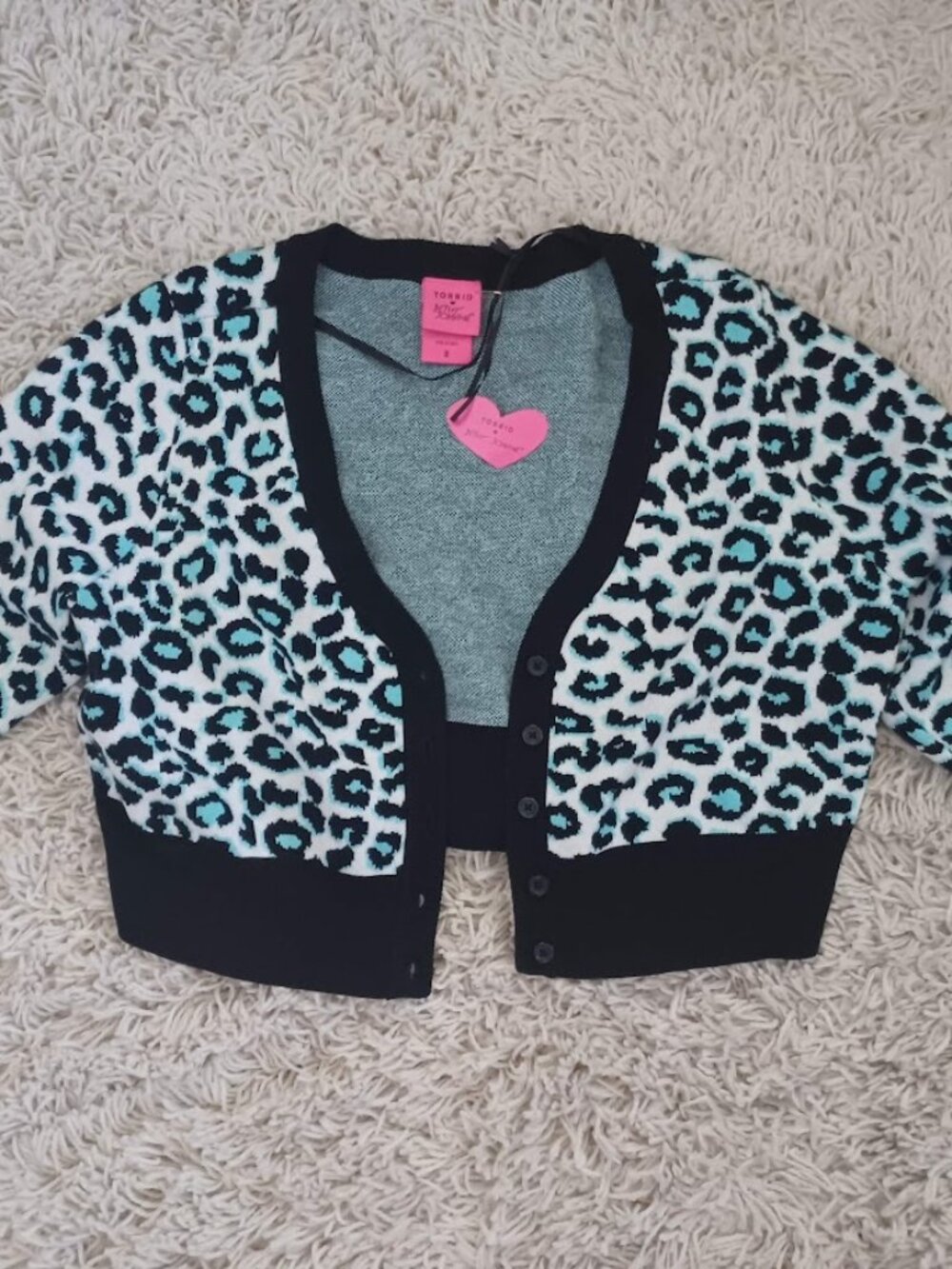 Torrid Betsey Johnson Leopard Print Cropped Cardigan Sweater NWT Large Y2K
